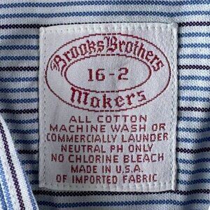 VTG Brooks Brothers Makers Long Sleeve Button Up Shirt Blue Striped 16 32 USA